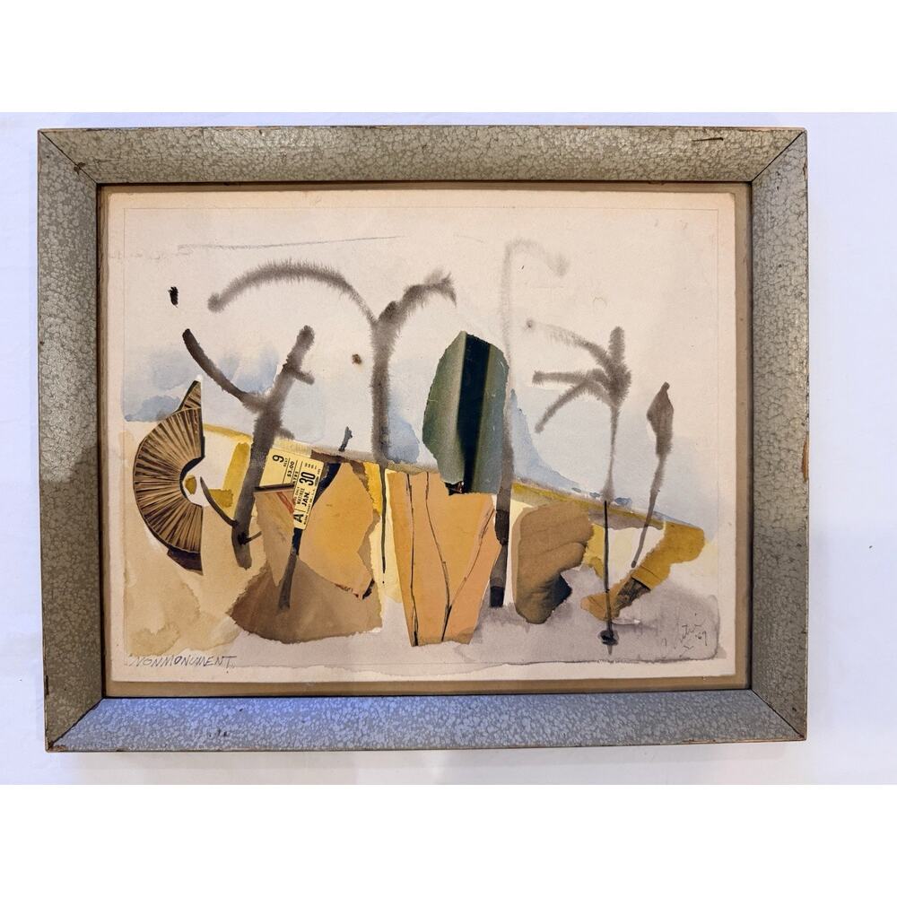 1967 Original Framed Mixed Media Abstract Art Collage 13” X 16” Signed Clutie